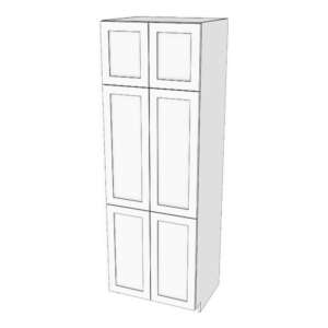 Tall cabinet with six doors: 22" to 36" wide, 90" high, 23 5/8" deep. Designed to install beside fridge: Top door height matches door height above fridge. Fixed shelves where doors meet. 5 adjustable shelves.