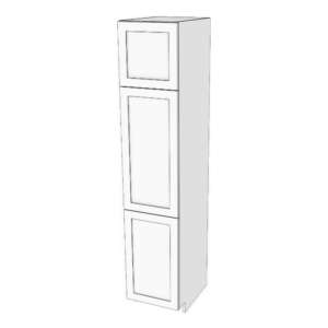 Tall cabinet with three door: 6" to 24" wide, 90" high, 23 5/8" deep. Designed to install beside fridge: Top door height matches door height above fridge. Fixed shelves where doors meet. 5 adjustable shelves. *Double shaker door will be flat slab if 7" or less
