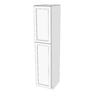Tall cabinet with two doors: 6" to 24" wide, 90" high, 23 5/8" deep. Designed to install beside fridge: Top door height matches door height above fridge. Fixed shelf where doors meet. 6 adjustable shelves. *Double shaker door will be flat slab if 7" or less